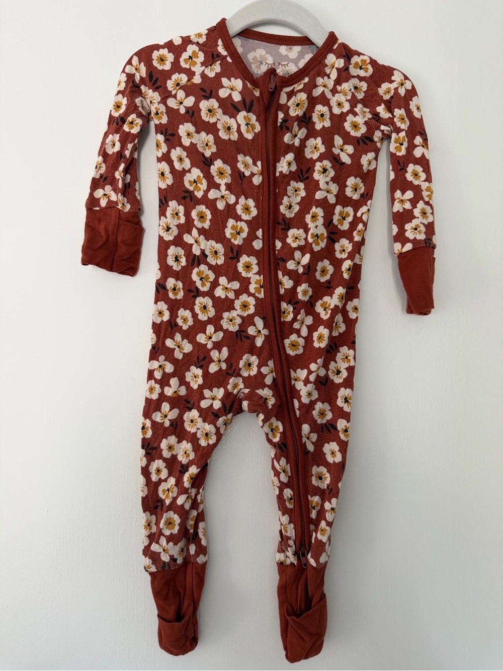 Little Sleepies Rust Floral Zip-Front convertible  footie baby girl 3-6m